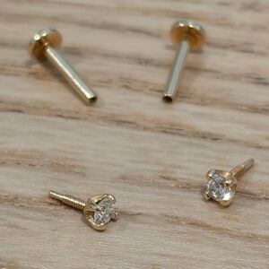 14k gold flatback diamond studs internally threaded